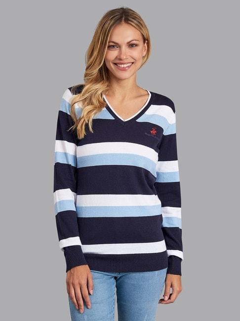 Beverly Hills Polo Club Blue & White Striped Sweater