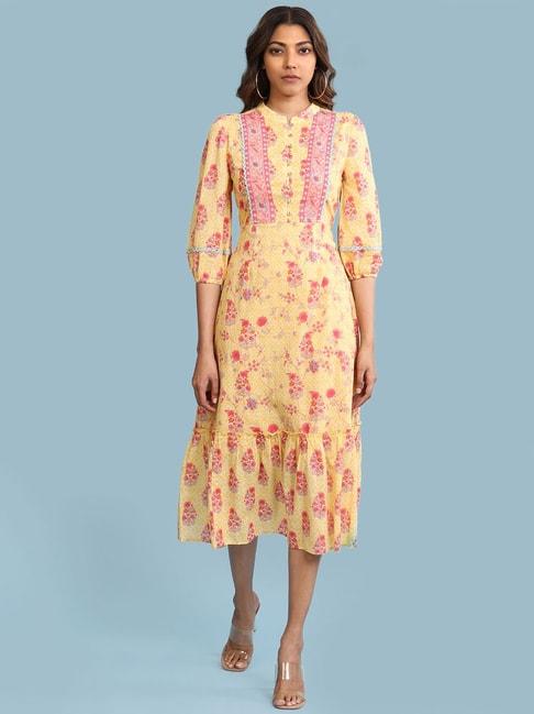 aarke Ritu Kumar Yellow & Pink Floral Print Dress