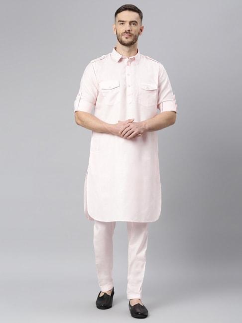 Hangup Pink Solid Full Sleeves Pathani Kurta Set