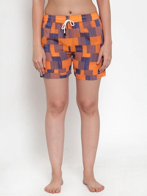 Secret Wish Orange & Blue Checks Shorts
