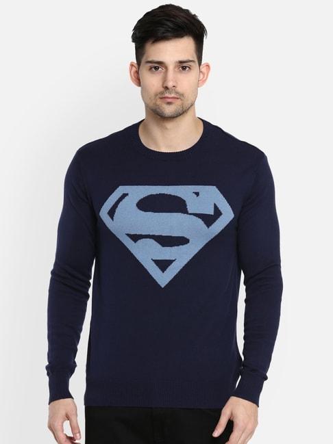 free-authority-navy-printed-superman-sweater