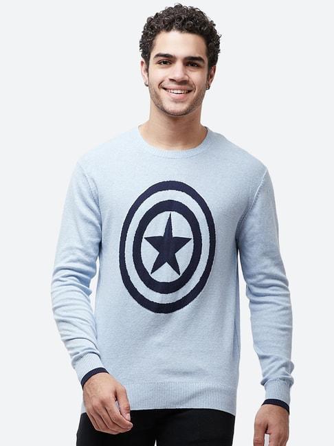 Free Authority Mint Blue Printed Captain America Sweater