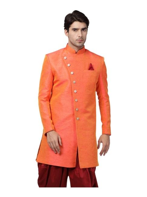 vastramay-orange-straight-fit-sherwani