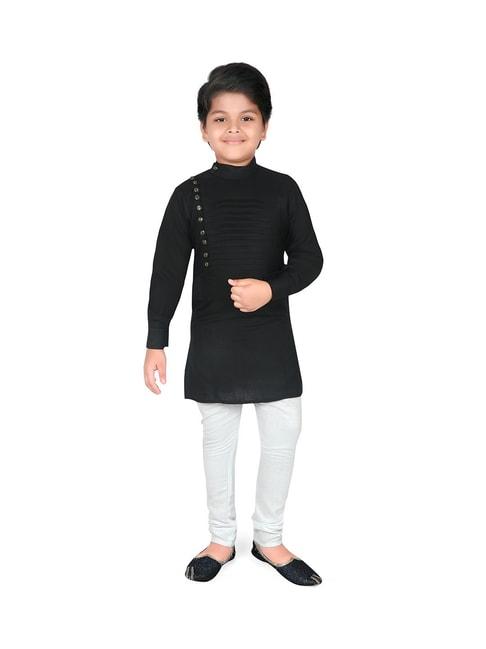 ahhaaaa-kids-black-&-white-solid-kurta-with-pyjamas