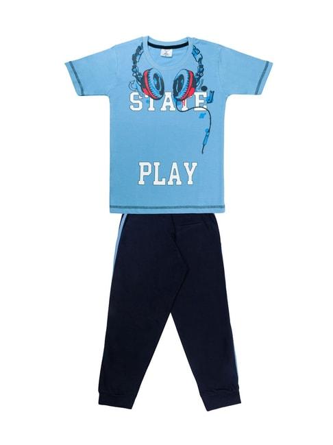 Todd N Teen Kids Printed Blue & Navy T-Shirt with Joggers
