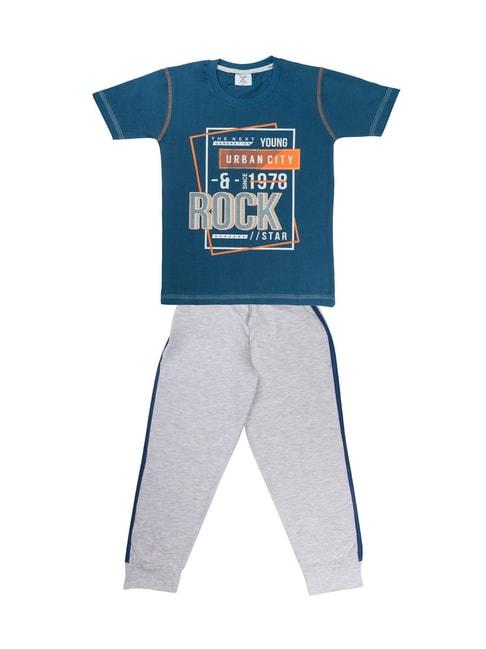 Todd N Teen Kids Printed Blue & Grey T-Shirt with Joggers