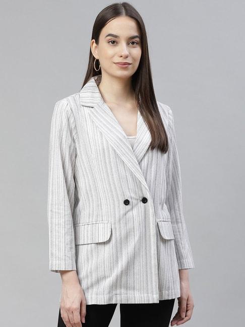 Cottinfab White & Grey Striped Blazer
