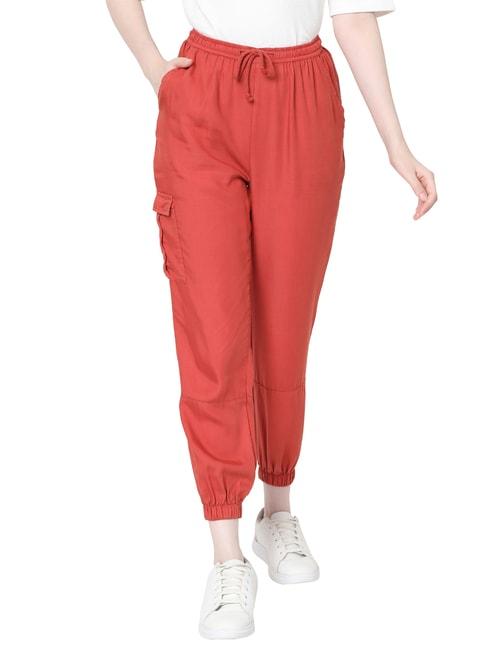 vero-moda-red-regular-fit-drawstring-cargo-pants