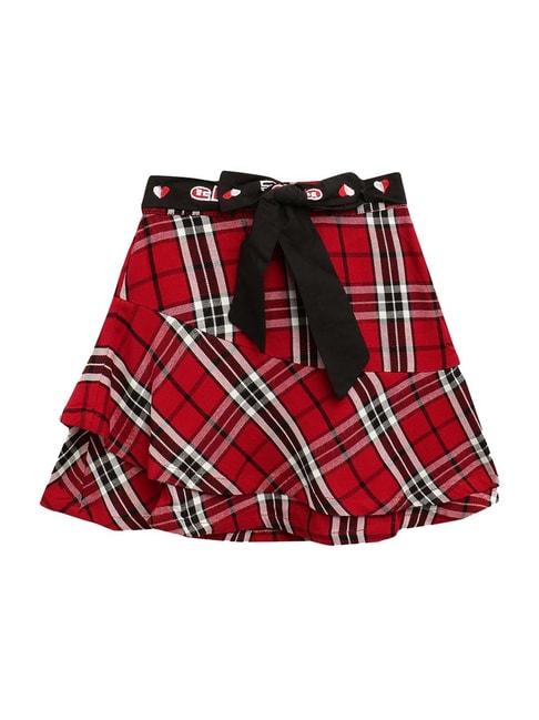 Elle Kids Red Cotton Plaid Pattern Skirt