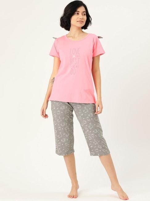 Clt.s Pink & Grey Printed T-Shirt With Capris