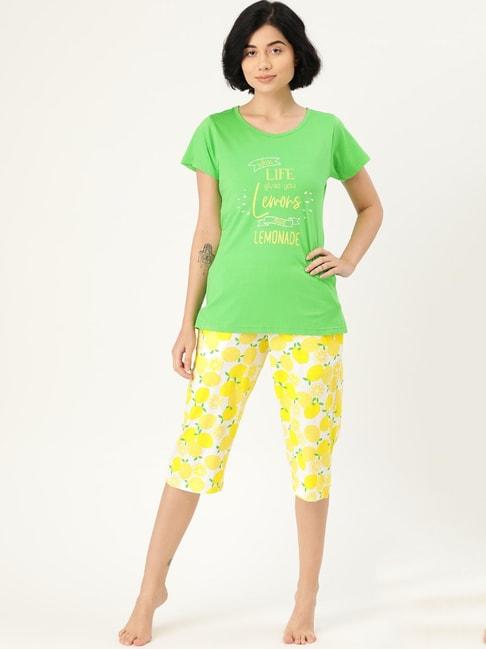 Clt.s Green Printed T-Shirt With Capris