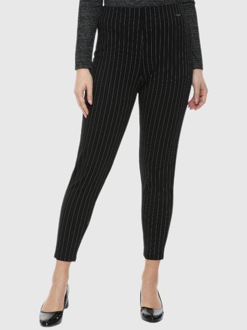 Van Heusen Black Striped Formal Trousers