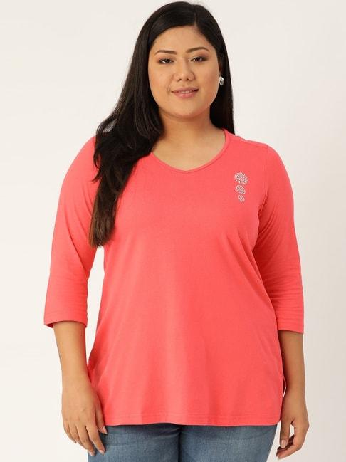 therebelinme-peach-cotton-embellished-t-shirt