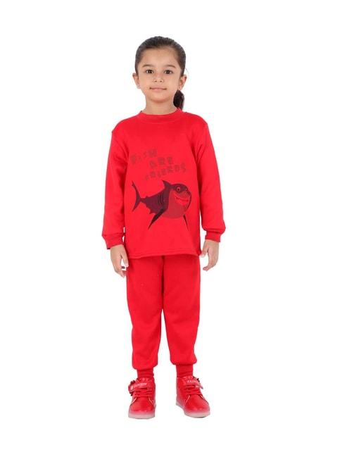 Ahhaaaa Kids Red Printed Sweatshirt with Joggers
