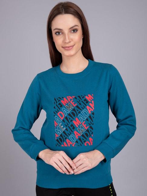 MADAME Blue Printed Sweatshirt