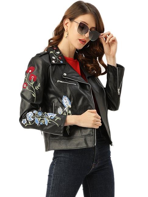 Leather Retail Black Embroidered Jacket