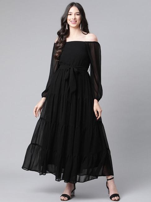 Cottinfab Black Maxi A-Line Georgette Dress