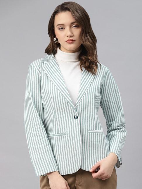 Cottinfab White & Green Striped Blazer