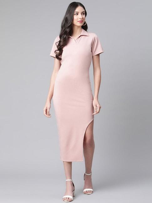 Cottinfab Light Pink Bodycon Net Dress