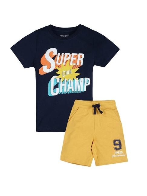 Plum Tree Kids Navy & Yellow Printed T-Shirt with Shorts