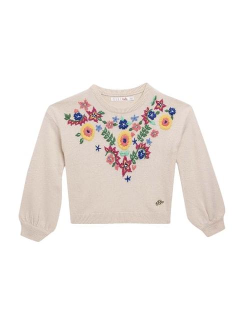 elle-kids-beige-cotton-embroidered-sweater