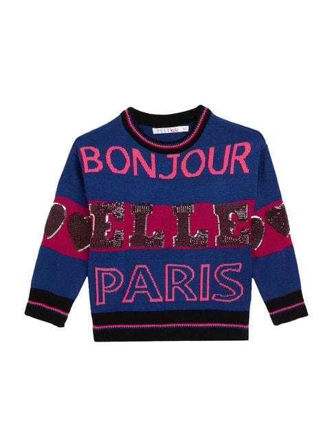 elle-kids-blue-cotton-embroidered-sweater