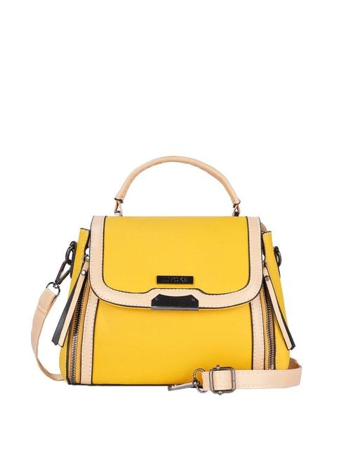 Luvoksi Yellow & Beige Solid Medium Handbag