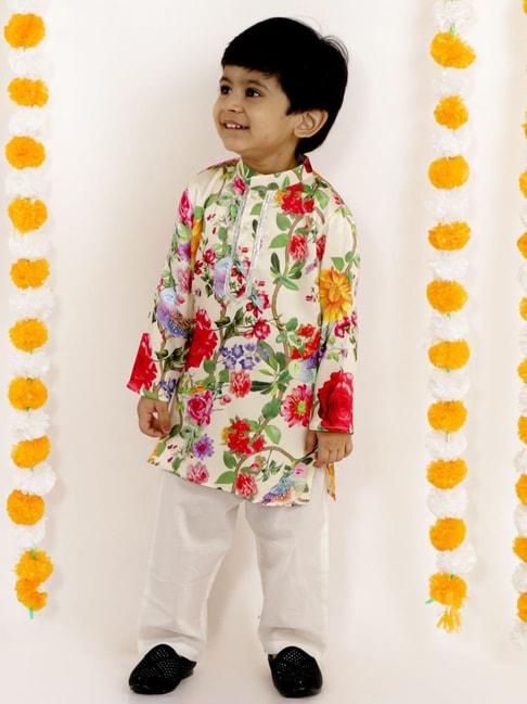 Little Bansi Kids Beige Floral Print Kurta Set