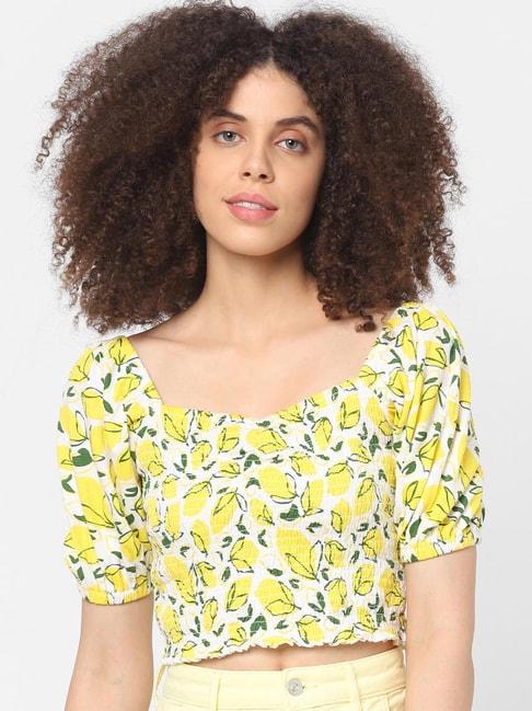 Only Yellow Printed Sweet Heart Neck Top