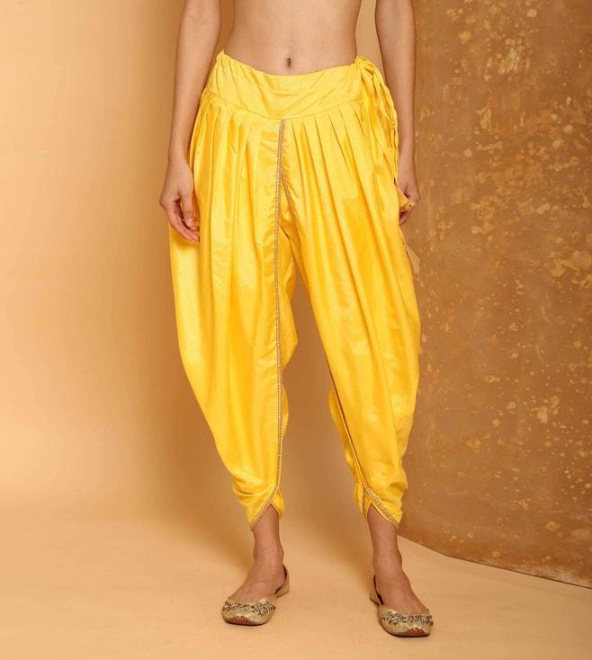 Kaanchie Nanggia Yellow Cotton Silk Pleated Dhoti Pants