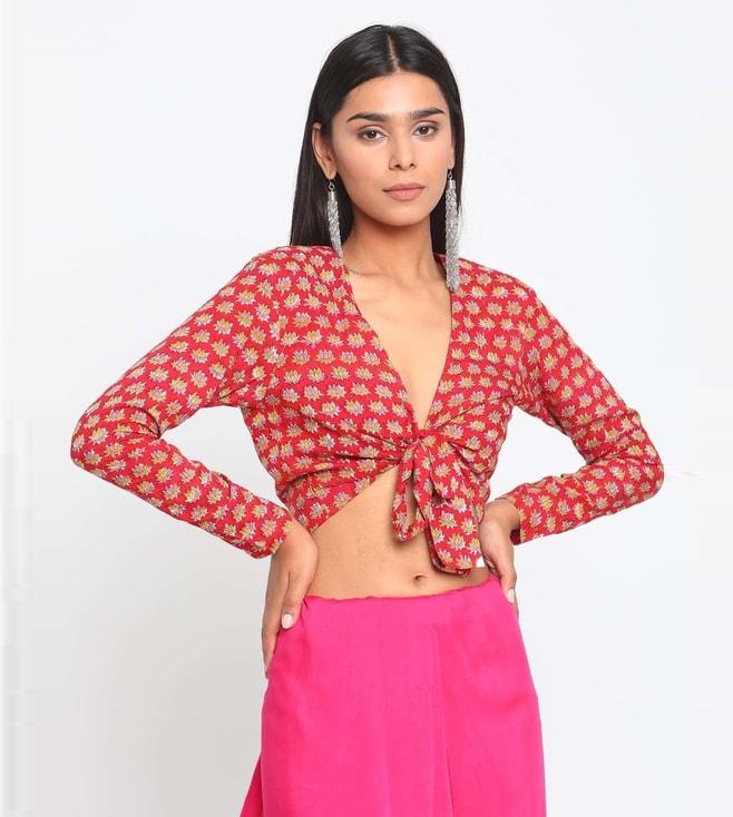 truebrowns-meera-red-hand-block-printed-tie-up-silk-blouse