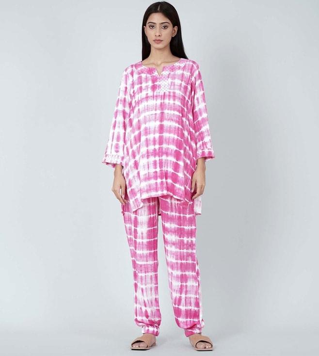 First Resort By Ramola Bachchan Magenta And White Tie-Dye Lounge Set