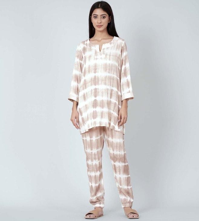 First Resort By Ramola Bachchan Beige And White Tie-Dye Lounge Set