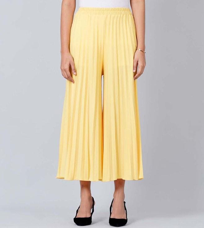 First Resort By Ramola Bachchan Yellow Wide Leg Pleated Palazzo