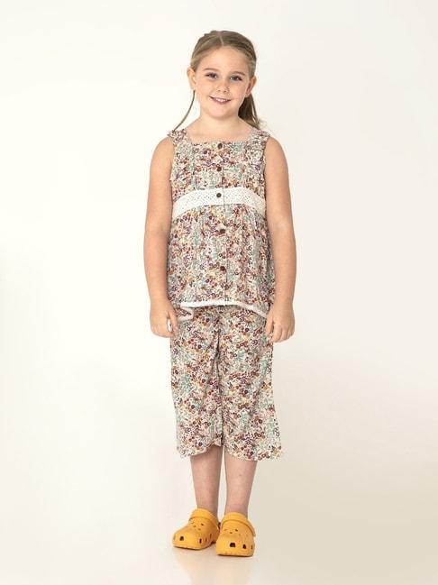 Cherry Crumble by Nitt Hyman Kids Multicolor Floral Printed Ruffled Floral Nightsuit
