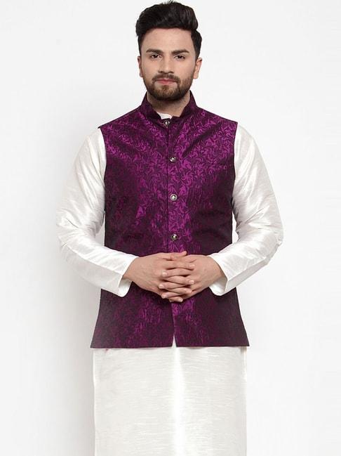Jompers Purple Regular Fit Embroidered Nehru Jacket