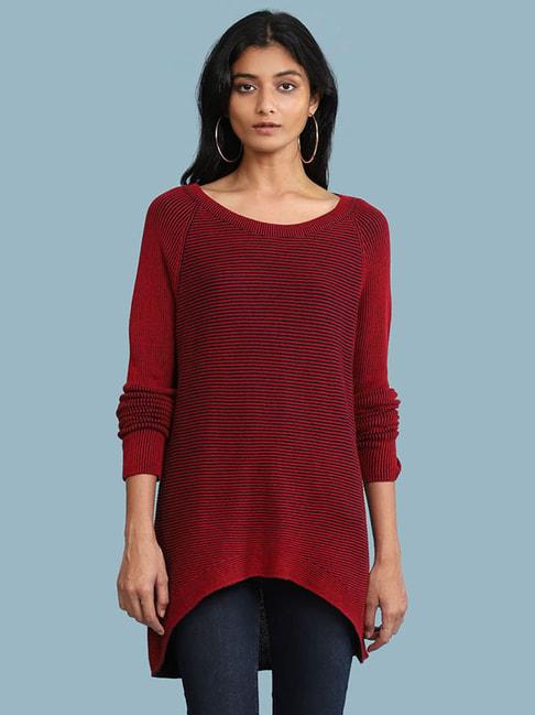 aarke Ritu Kumar Red Striped Longline Sweater