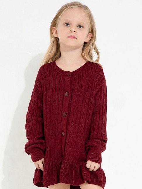 Cherry Crumble By Nitt Hyman Kids Maroon Self Design Sweater