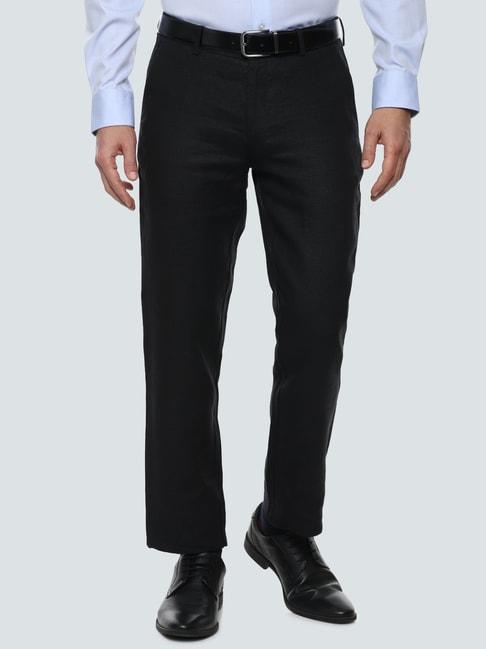 Louis Philippe Black Linen Slim Fit Flat Front Trousers