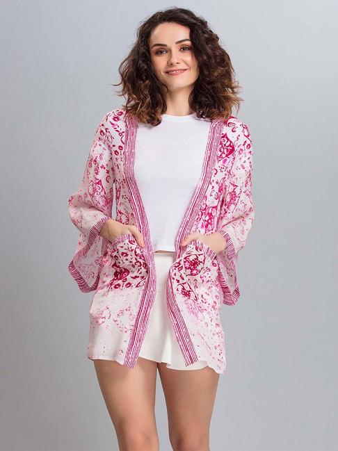SHAYE White & Pink Printed Kimono