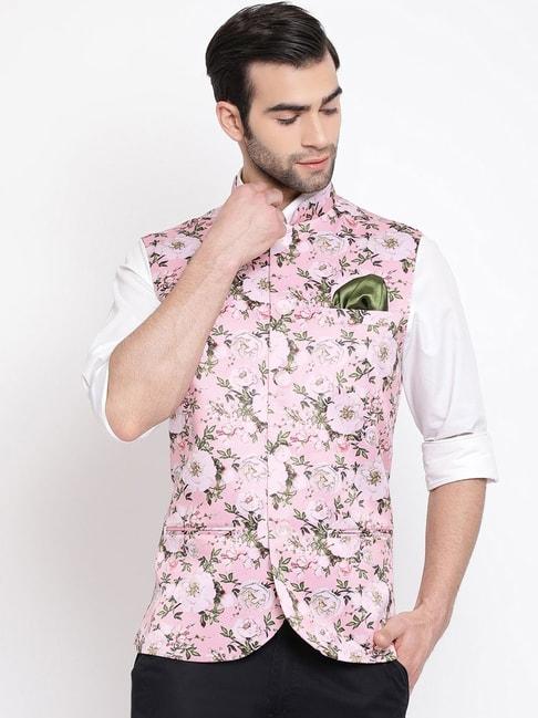 vastramay-pink-straight-fit-floral-print-nehru-jacket