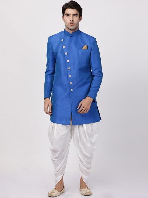 vastramay-royal-blue-straight-fit-striped-sherwani-set