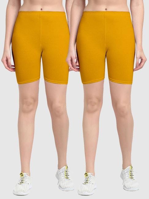 Gracit Yellow Cotton Sports Shorts - Pack Of 2