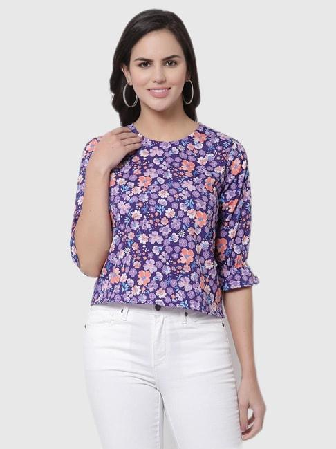 Style Quotient Women Purple And Multi Floral Printed Polyester Smart Casual Top