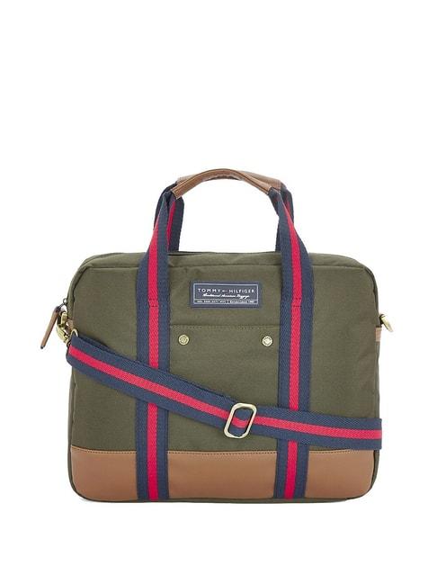 tommy-hilfiger-franklin-professional-plus-olive-&-brown-polyester-medium-laptop-messenger-bag