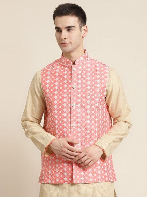 SOJANYA Pink Comfort Fit Embroidered Nehru Jacket
