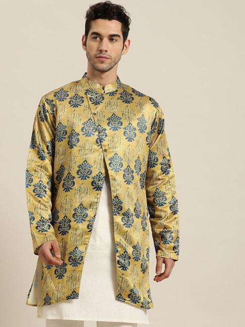sojanya-yellow-comfort-fit-floral-print-sherwani-jacket