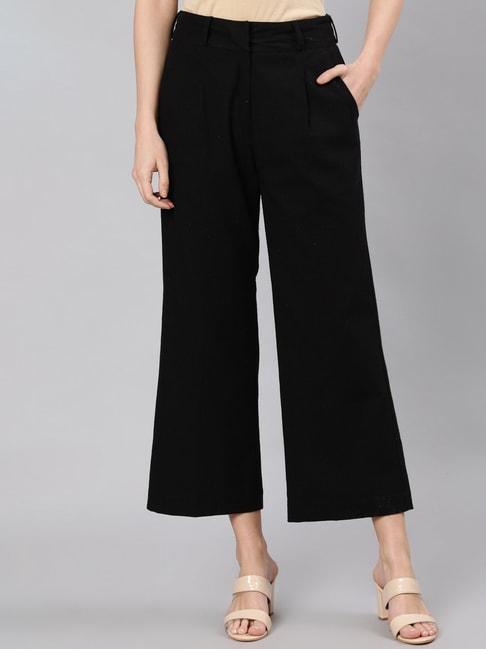 jaipur-kurti-black-flared-fit-pleated-trousers