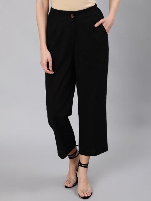 jaipur-kurti-black-straight-fit-pleated-trousers