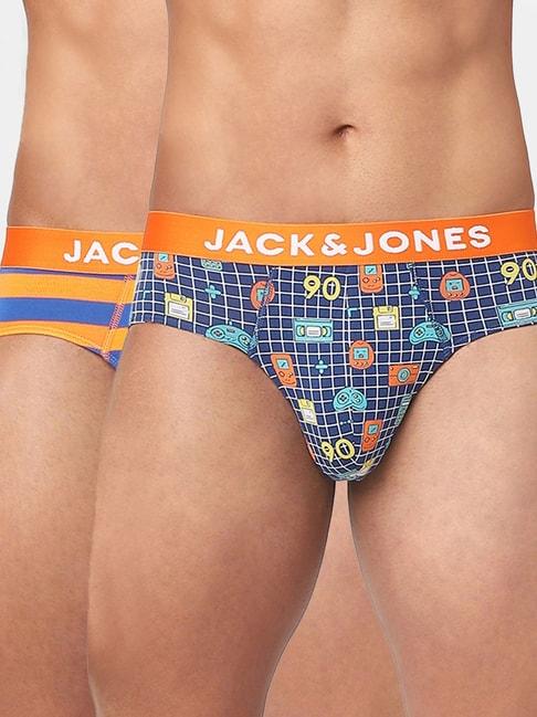 Jack & Jones Orange & Blue Printed Briefs-Pack of Two